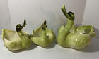 Vintage Green Hull Pottery Swimming Swan Duck/Duckling Planter 3 Piece Set - EUC