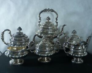 Reed & Barton Sterling silver repousse tea/coffee set with 7pc. 210 Troy ounces