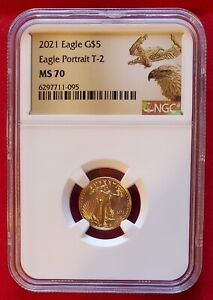 2021 P $5 Gold Eagle Type 2 1/10 oz NGC MS70 Eagle Label (095)
