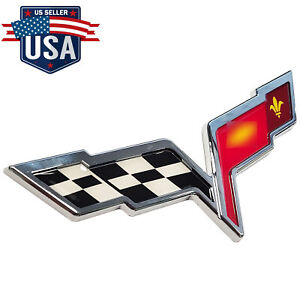 Front/Rear Crossed Flags Emblem for C6 Corvette 2005-2013 3D Raised Badge (For: Chevrolet)