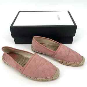 Gucci Pink Canvas and Leather GG Monogram Espadrille Flat size EU 37 US 7