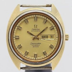 Dead Stock Class Working Omega At Seamaster Cosmic 2000 Day Date Gold Dial Top O