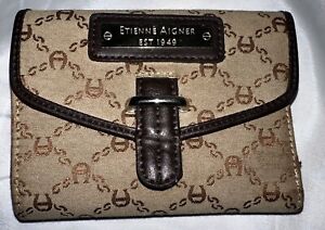 Etienne Aigner Women's Brown Wallet Fabric & Leather Credit Card Coin Zipper