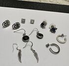Lot Of 6 Women’s Small Pierced Earrings Dangle Drop / Stud / Hoop Silver Tone