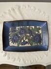 Vintage Studio Art Pottery-Blue Flower-Rectangular Tray-Signed Seymour 10”x7”