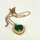 Lovely Green Jadeite Heart Pendant/Necklace with Rhinestones
