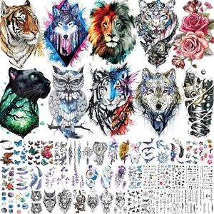 56 Sheets Watercolor Owl Tiger Lion Temporary Tattoos For Women Men Body Art Arm