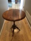 VINTAGE MID CENTURY SOLID CHERRY WOOD END SIDE TABLE ROUND TOP 24.5