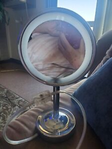 Lighted Make Up Mirror With Magnified Side 11 Inches High Great Condition  Used