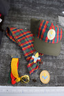 Official Webelos Cub Scout Green Plaid Hat Ribbon Neckerchief Slide Set Lot BSA