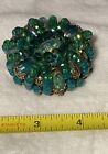 Vintage/Green Crystal/Brooch/2 1/2”Dia./1/2”Thick/Unsigned/Haskell?Robert?/#1248