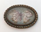 Antique Victorian Art Nouveau Foil Butterfly Goofus Glass Brooch Pin