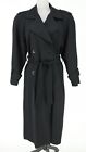 Black Wool Trench Coat Size Small Womens Double Breasted Belt Lightweight Vtg