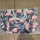 Cruise Club large beach tote bag with rope handle Flamingo Tropical Print Black