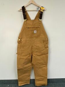 Carhartt Mens Brown Loose Fit Straight Leg Bib Overall Size Large OR4393-M