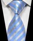New Stripes Baby Blue Silver 100% Silk Men's Tie Fashion Necktie 3.15''(8CM)