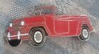 LARGE Vintage Red ENAMELED JEEP CONVERTIBLE 1940'S WILLYS JEEPSTER AUTO CAR PIN