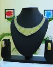 Indian Bollywood Silver Plated Jewelry Green CZ AD Choker Necklace Earrings Set
