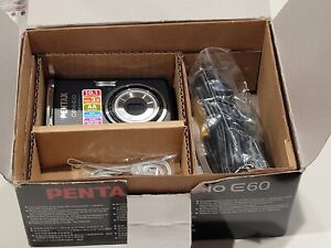 PENTAX Optio E60 10.1 MP Digital Camera Black Working Complete In Box Cable