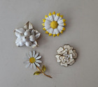 Vintage lot 4 Enamel Flower Brooches   Rhinestone, Faux pearl