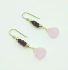 14k Yellow Gold Ruby and Rose Quartz Briolette Drop Dangle Earrings