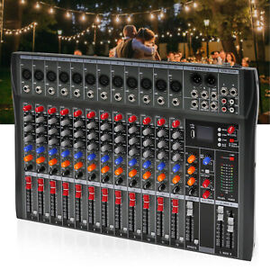 12Channels Mixing Console Professional Live Studio Audio Mixer Power w/Bluetooth
