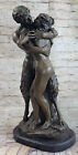 Sculpture statue in bronze signed antique style girl with a faun 900 Art