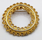 Mamselle Gold Tone Circle Wreath Brooch Signed Vintage