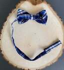 Boys Navy Bow Ties, Blue White Lines, 5-12 Year Olds