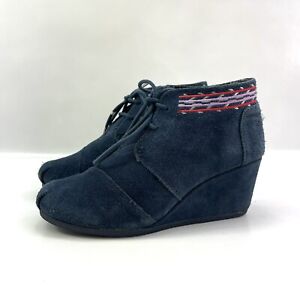 TOMS Wedge Platform Ankle Dark Blue Shoes Women's Size 8