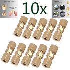 Straight Brass Brake Line Compression Fitting Unions For 3/16 OD Tubing 10pcs