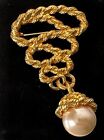 Gold Tone Rope Twisted Faux Pearl Brooch Vintage Jewelry Lot B