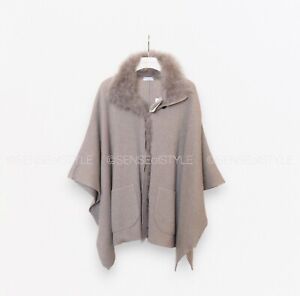 Brunello Cucinelli Cashmere Poncho Cardigan Sweater Fur Brown size M