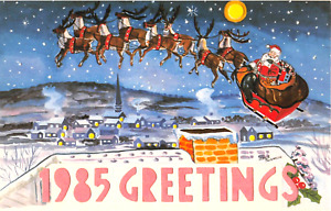 1985 Greeting Hold to Light Santa in Sleigh The Night Before Christmas post card