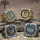 Masonic Ring Freemason Men's Stainless Steel Crystal Gold Mason G Pillar Cross