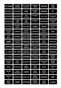 96 Black / White Boat Marine Electric Dash Panel Switch Label Sticker Decal Pack