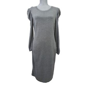 Calvin Klein Shift Dress Womens M Gray Pullover Long Sleeve Knit Knee Length