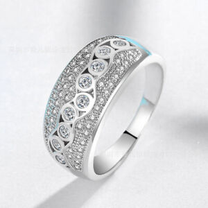 925 Sterling Silver Shiny Crystal Zircon Rings Womens Engagement Fine Ring JZ327
