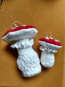 Handmade Upcycled Fly Agaric Magic Mushrooms Christmas Ornament Set of 2 OOAK