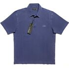 Z ZEGNA Mens Garment Dyed Logo Short Sleeve Pique Polo Shirt Blue