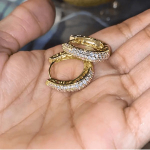 10k Gold Diamond Pave small Hoop Earrings