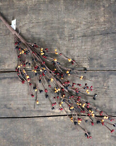 Pip Berry Spray Burgundy Black Mustard Country Primitive Floral Decor 26 inch