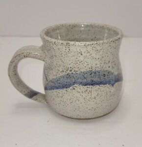New ListingStudio Art Pottery Coffee Mug Blue Glaze White Clay Signed