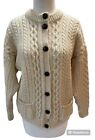 Irish Traditional Womens Cable Wool Cardigan Sweater M Wool Cream Grannycore