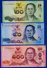 Thailand Set of 3 - 20, 50& 100 Baht  (2010 - 2017), P-118-120  UNC Notes
