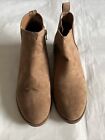 Time and Tru Boots Womens 8w Wide 8 Side Zip Ankle Booties Faux Suede Brown NWOT