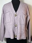 Madewell Cropped Cardigan Sweater SZ XL Lilac Button Pockets Wool Blend Ribbed