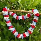 Hawaiian Silk Lei - Red White & Blue Trailing Rose Flowers - Designed In Hawaii