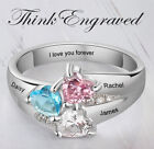 Personalized Engraved 3 Heart Birthstone Mother's Ring or Mom Ring .925 Sterling