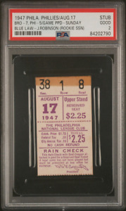 Sunday Blue Law Game - PSA Ticket 1947 Jackie Robinson Rookie Brooklyn Dodgers
